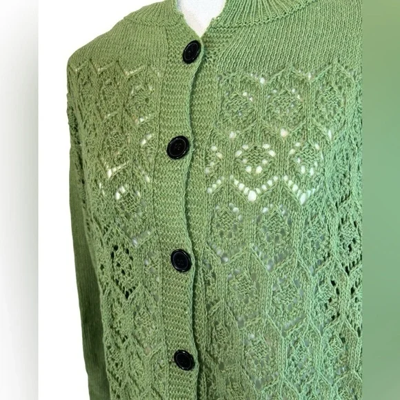 MISSLOOK GRASS GREEN KNIT BUTTON DOWN CARDIGAN OPEN WEAVE SWEATER SIZE XL NWOT - Picture 6 of 12